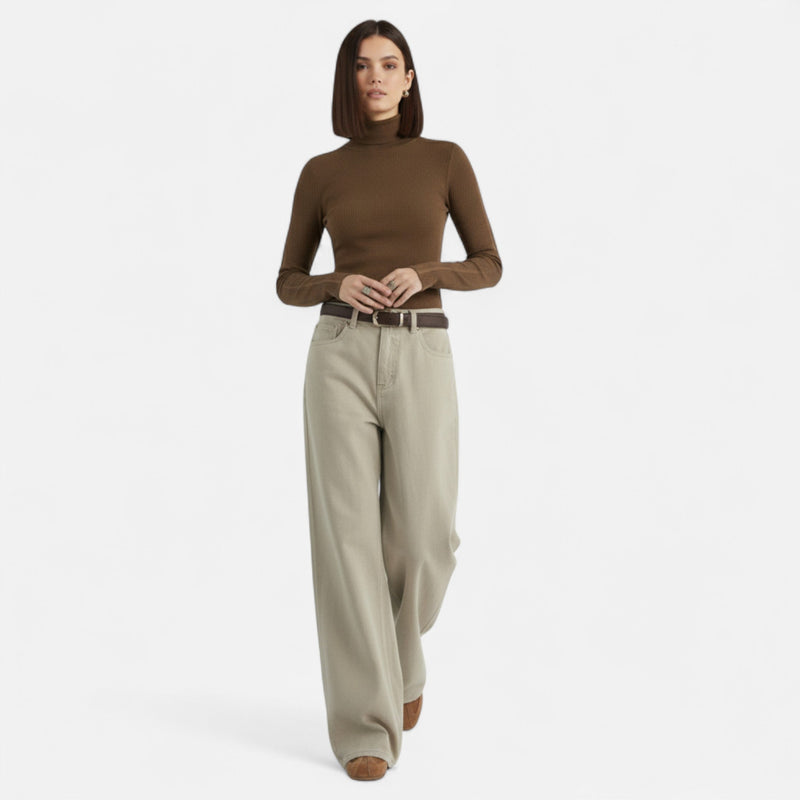 Calças de Algodão de Cintura Alta para Mulheres – Elegância com Pernas Largas