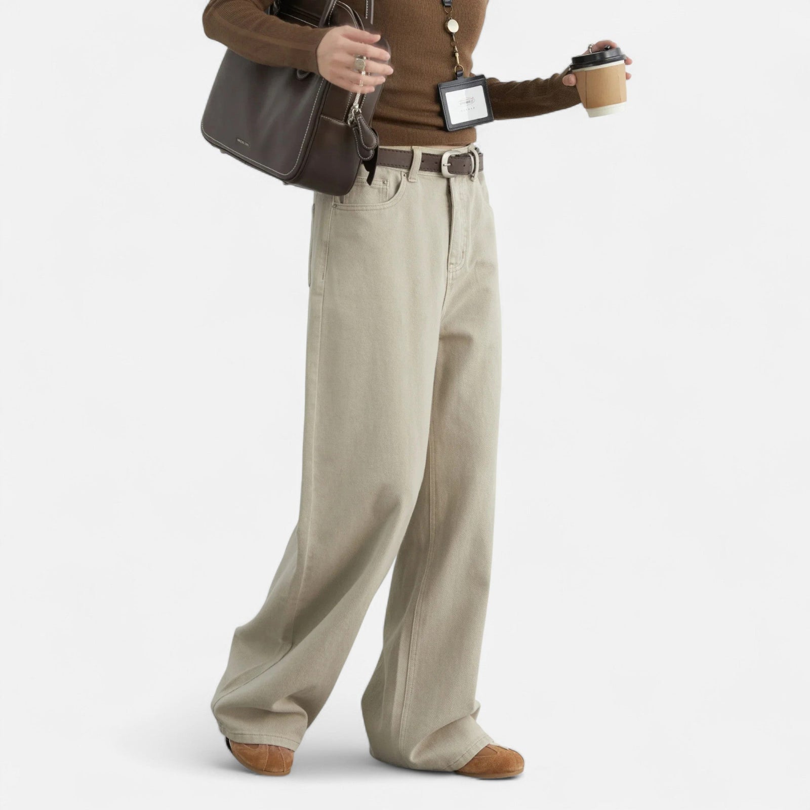 Calças de Algodão de Cintura Alta para Mulheres – Elegância com Pernas Largas