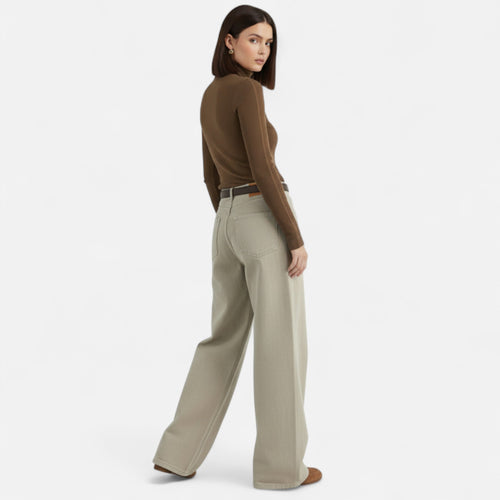 Calças de Algodão de Cintura Alta para Mulheres – Elegância com Pernas Largas