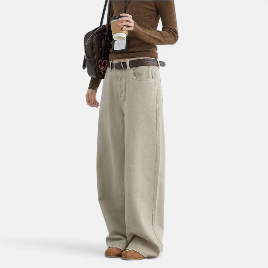 Calças de Algodão de Cintura Alta para Mulheres – Elegância com Pernas Largas