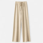 Calças de Tricô de Lã Pura com Pernas Largas para Mulheres
