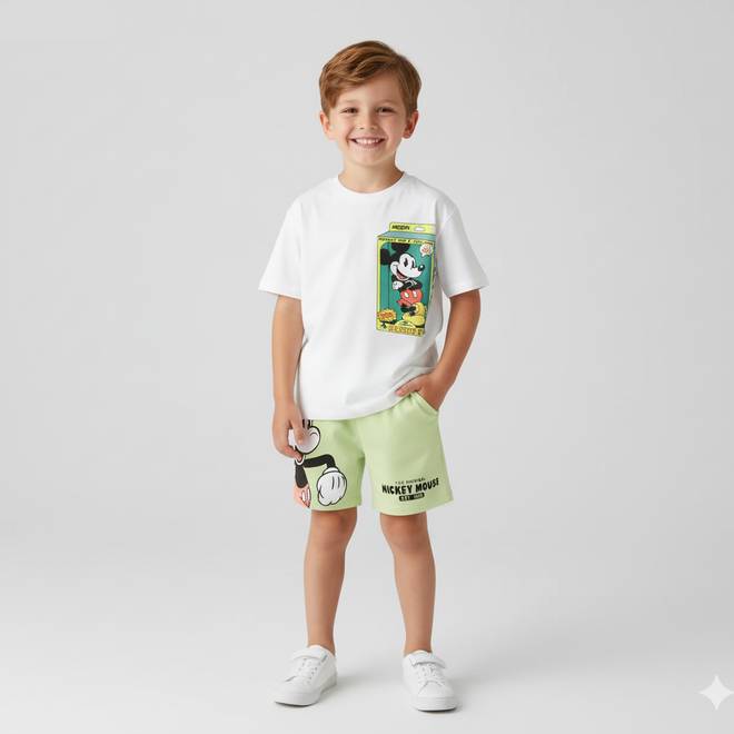 Conjunto Masculino Premium Infantil Mickey Mouse Camisa + Short
