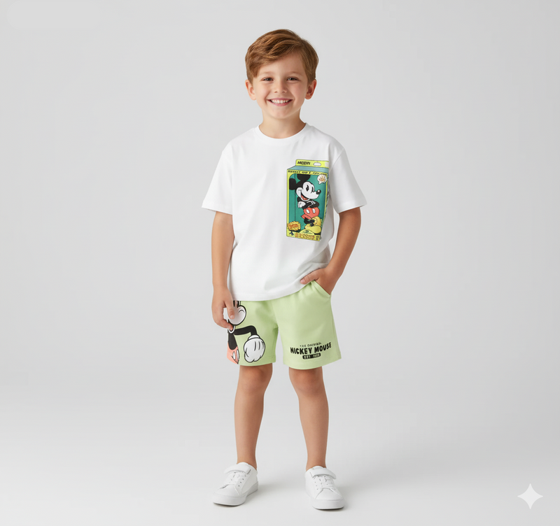 Conjunto Masculino Premium Infantil Mickey Mouse Camisa + Short