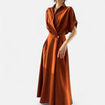 Camisa-Vestido Feminina em Algodão Misturado Riviera Heritage Laranja Manga Curta