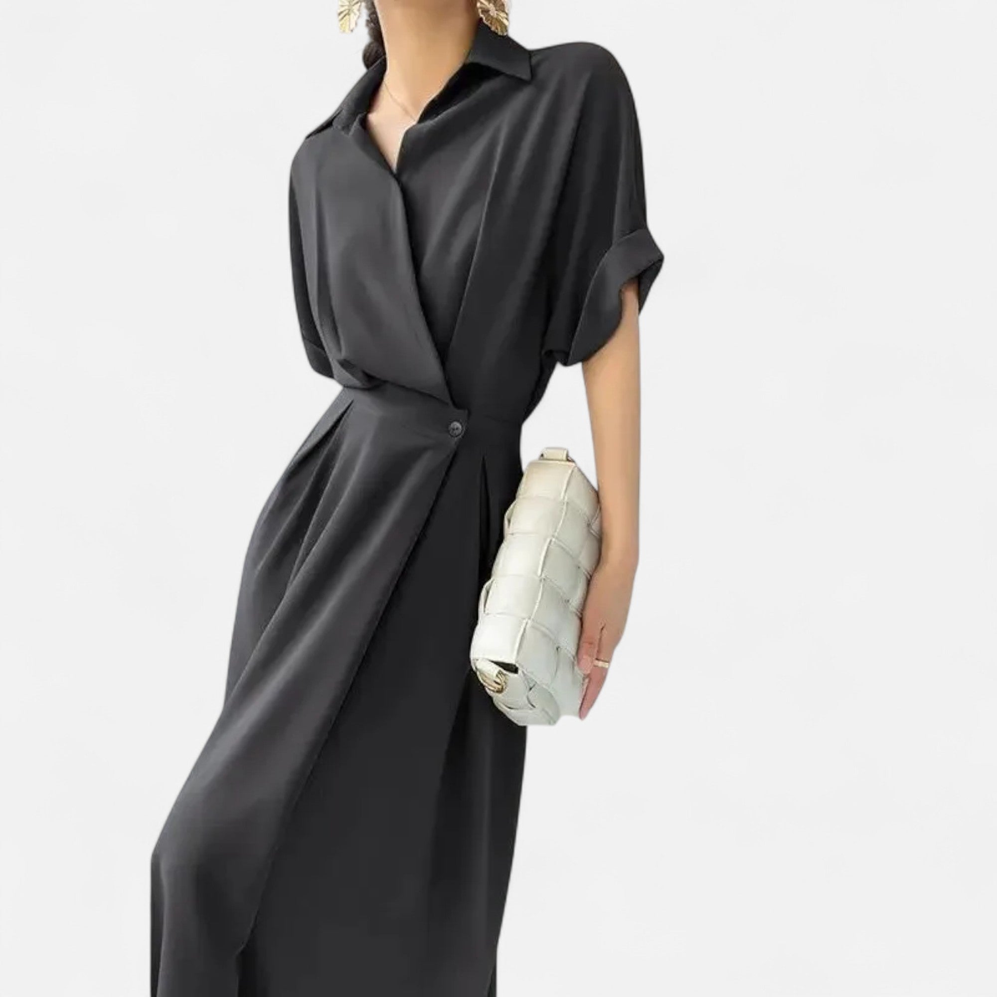 Camisa-Vestido Feminina em Algodão Misturado Riviera Heritage Preto Manga Curta