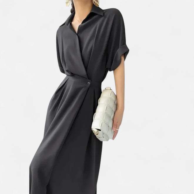 Camisa-Vestido Feminina em Algodão Misturado Riviera Heritage Preto Manga Curta