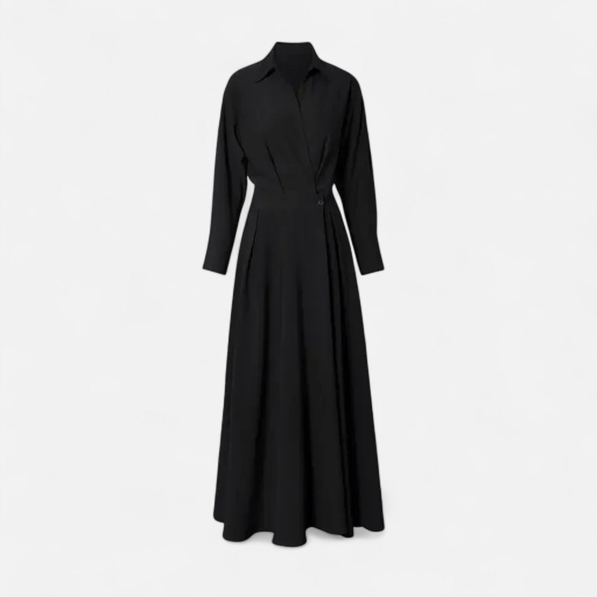 Camisa-Vestido Feminina em Algodão Misturado Riviera Heritage Preto Manga Longa