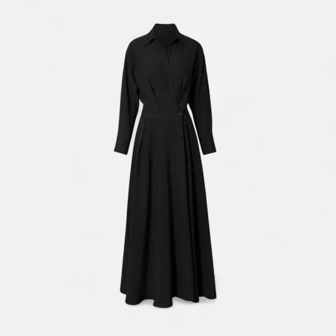 Camisa-Vestido Feminina em Algodão Misturado Riviera Heritage Preto Manga Longa