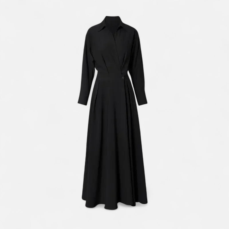 Camisa-Vestido Feminina em Algodão Misturado Riviera Heritage Preto Manga Longa
