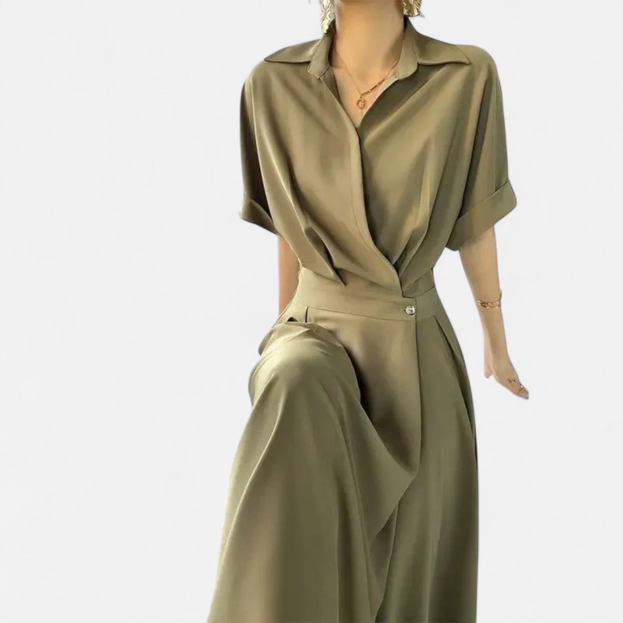 Camisa-Vestido Feminina em Algodão Misturado Riviera Heritage Verde Manga Curta