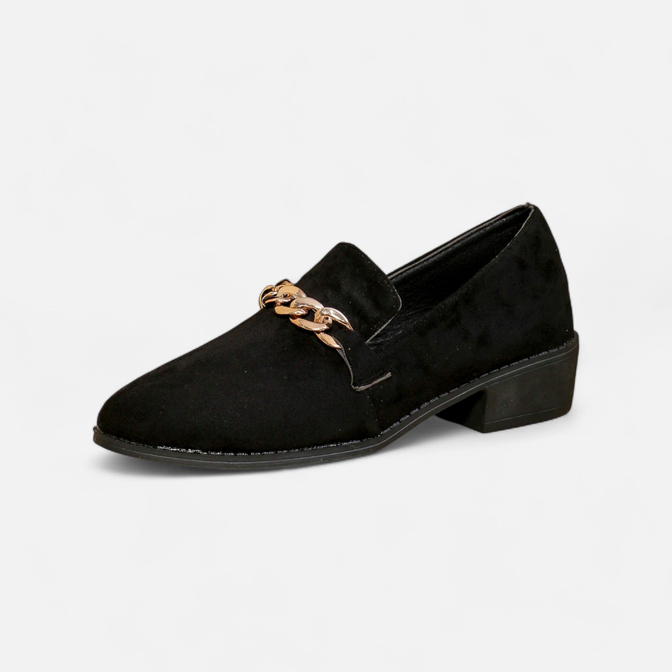 Camurça Feminina Mocassim – Salto Médio com Estampa de Leopardo Preto