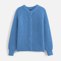 Cardigã de Tricô Vintage com Gola Redonda Azul Nevoeiro