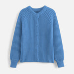Cardigã de Tricô Vintage com Gola Redonda Azul Nevoeiro