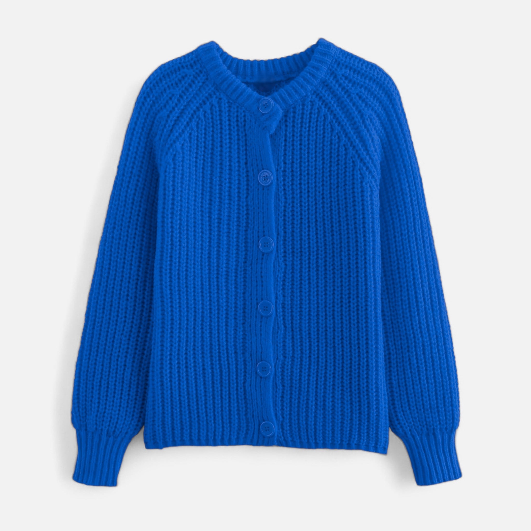 Cardigã de Tricô Vintage com Gola Redonda Azul