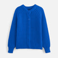Cardigã de Tricô Vintage com Gola Redonda Azul