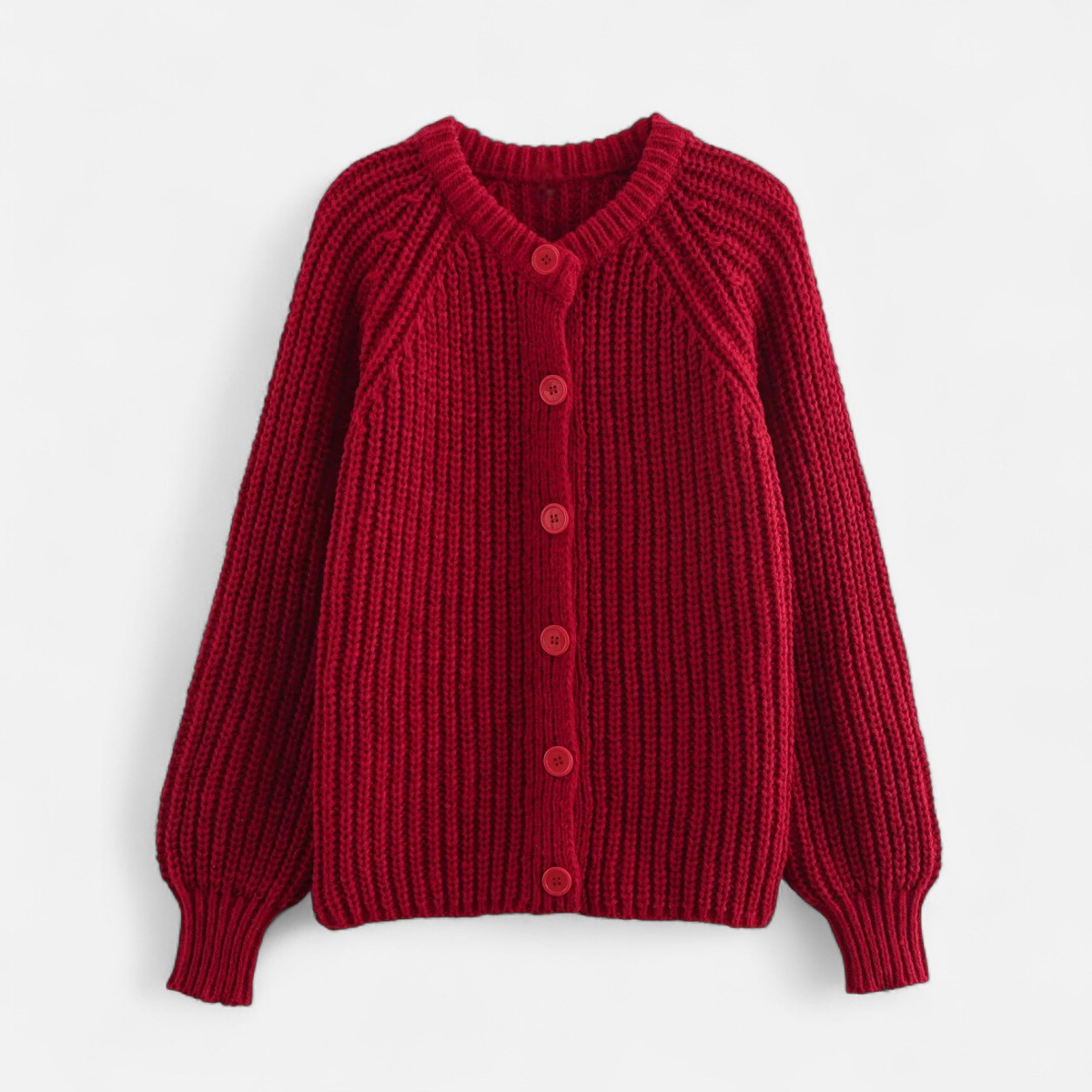 Cardigã de Tricô Vintage com Gola Redonda Bordô