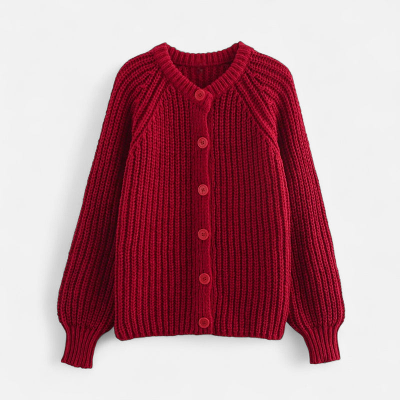 Cardigã de Tricô Vintage com Gola Redonda Bordô