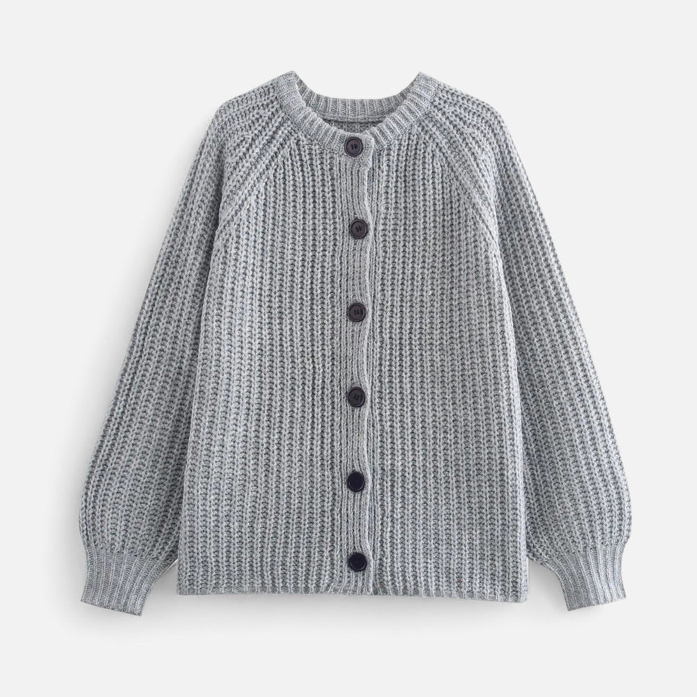 Cardigã de Tricô Vintage com Gola Redonda