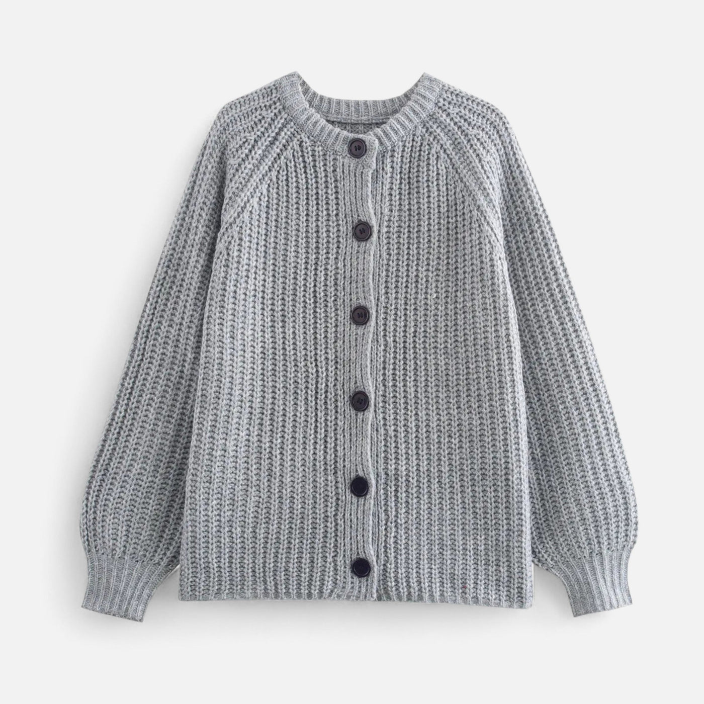 Cardigã de Tricô Vintage com Gola Redonda Cinza
