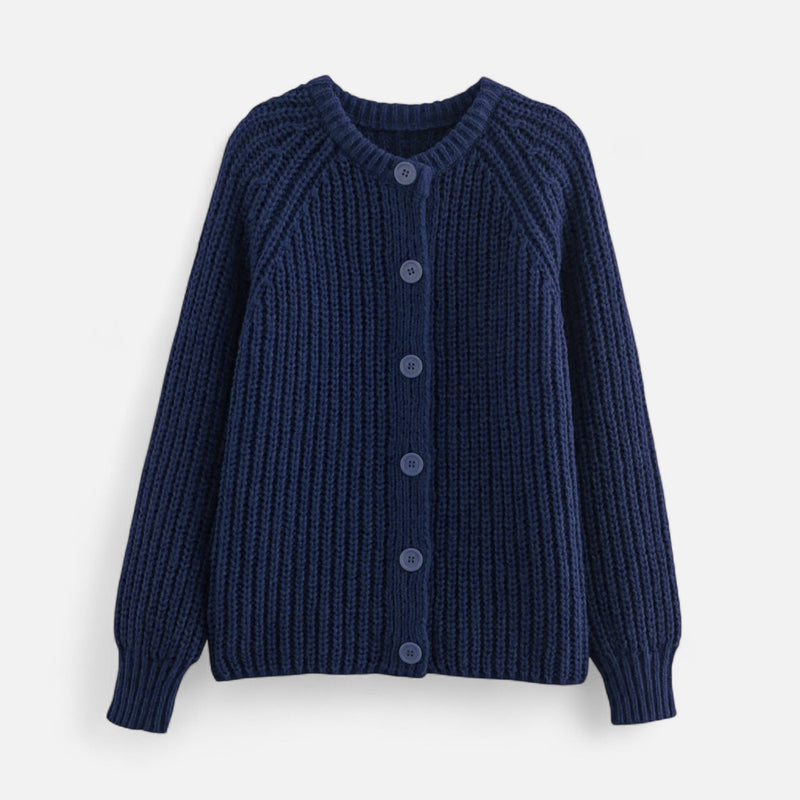 Cardigã de Tricô Vintage com Gola Redonda Marinho
