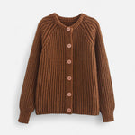 Cardigã de Tricô Vintage com Gola Redonda Marrom