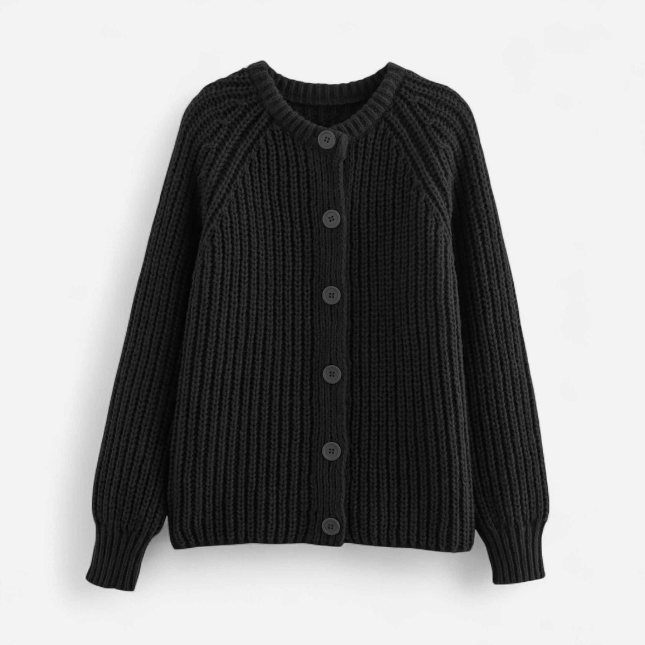 Cardigã de Tricô Vintage com Gola Redonda Preto