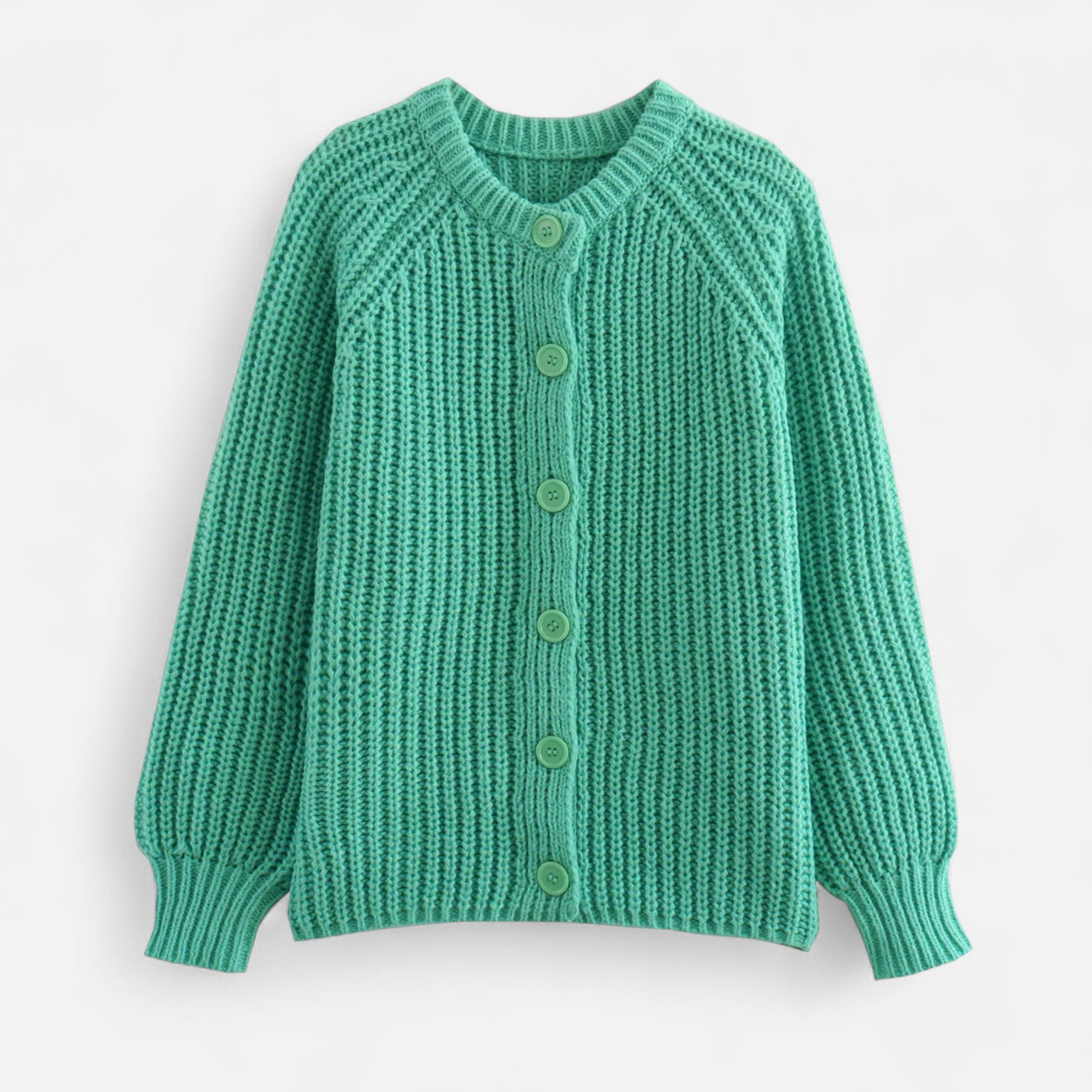 Cardigã de Tricô Vintage com Gola Redonda Verde