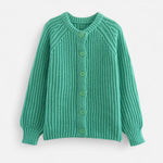 Cardigã de Tricô Vintage com Gola Redonda Verde