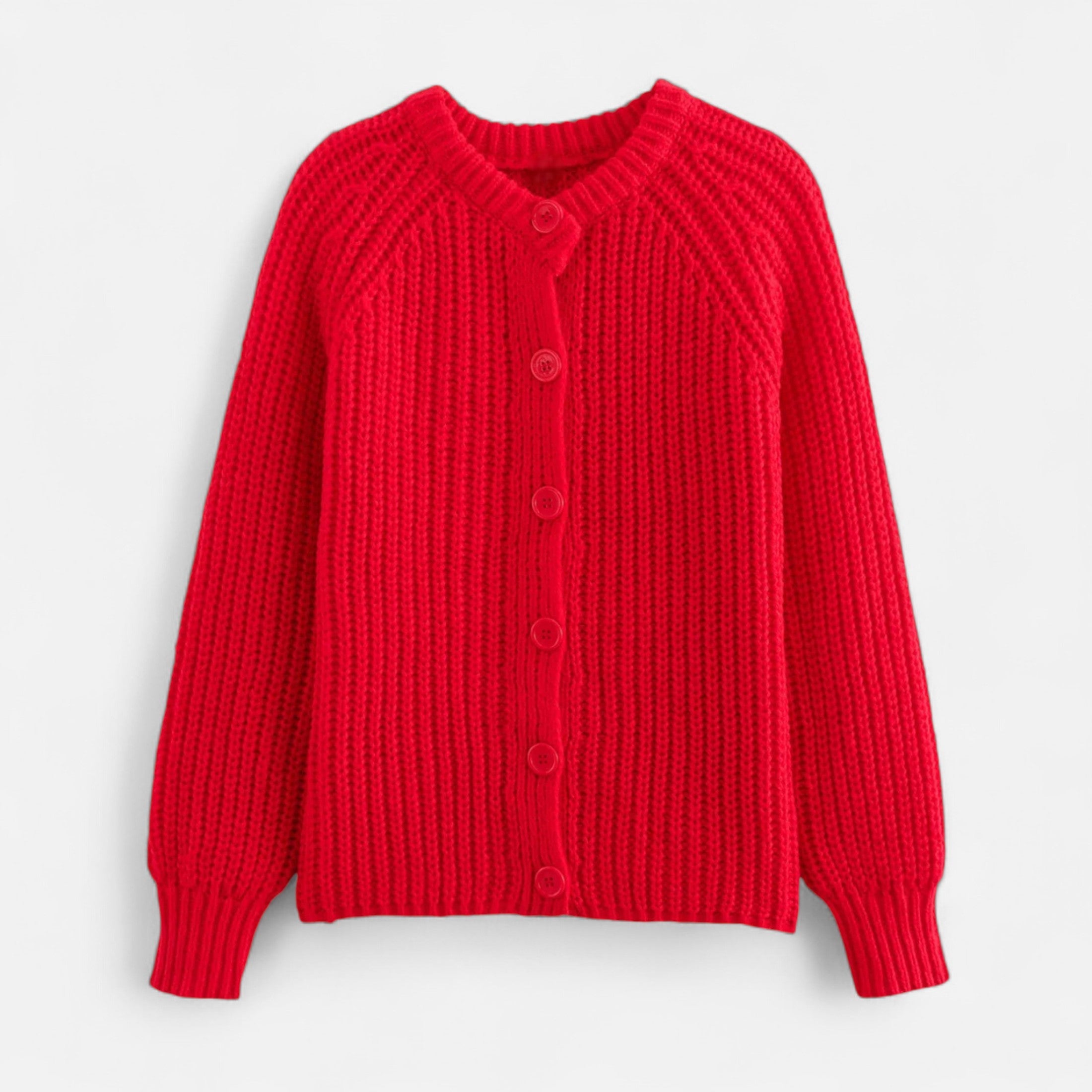 Cardigã de Tricô Vintage com Gola Redonda Vermelho