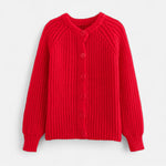 Cardigã de Tricô Vintage com Gola Redonda Vermelho