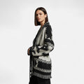 Cardigan Feminino 100% Cashmere com Franjas – Elegância Vintage em Jacquard