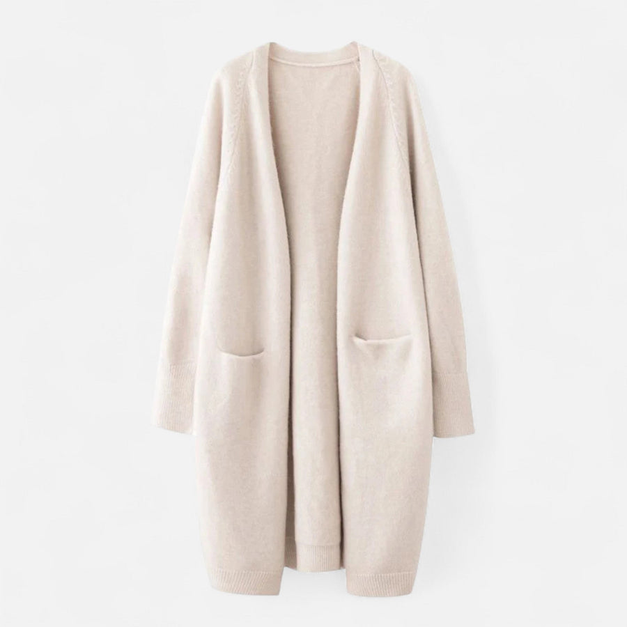 Cardigan Feminino de Tricô Grosso com Decote em V para o Outono Bege Tamanho único