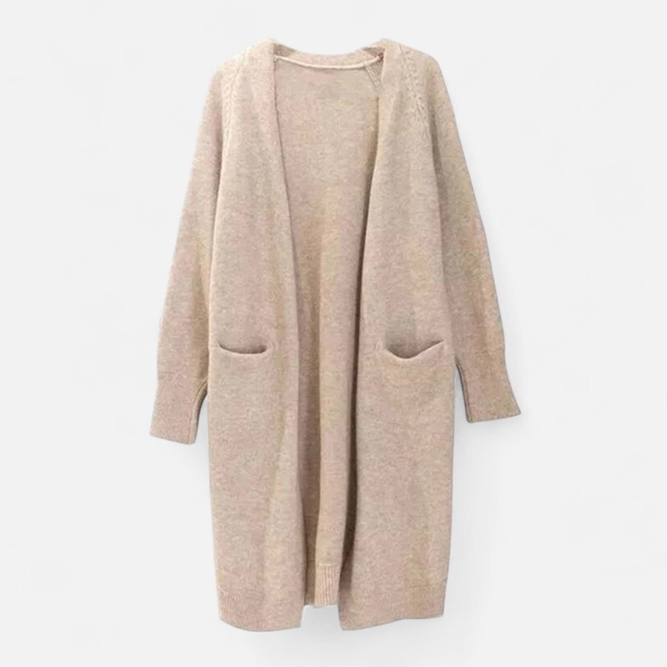 Cardigan Feminino de Tricô Grosso com Decote em V para o Outono Caqui Tamanho único