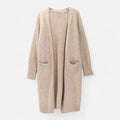 Cardigan Feminino de Tricô Grosso com Decote em V para o Outono Caqui Tamanho único