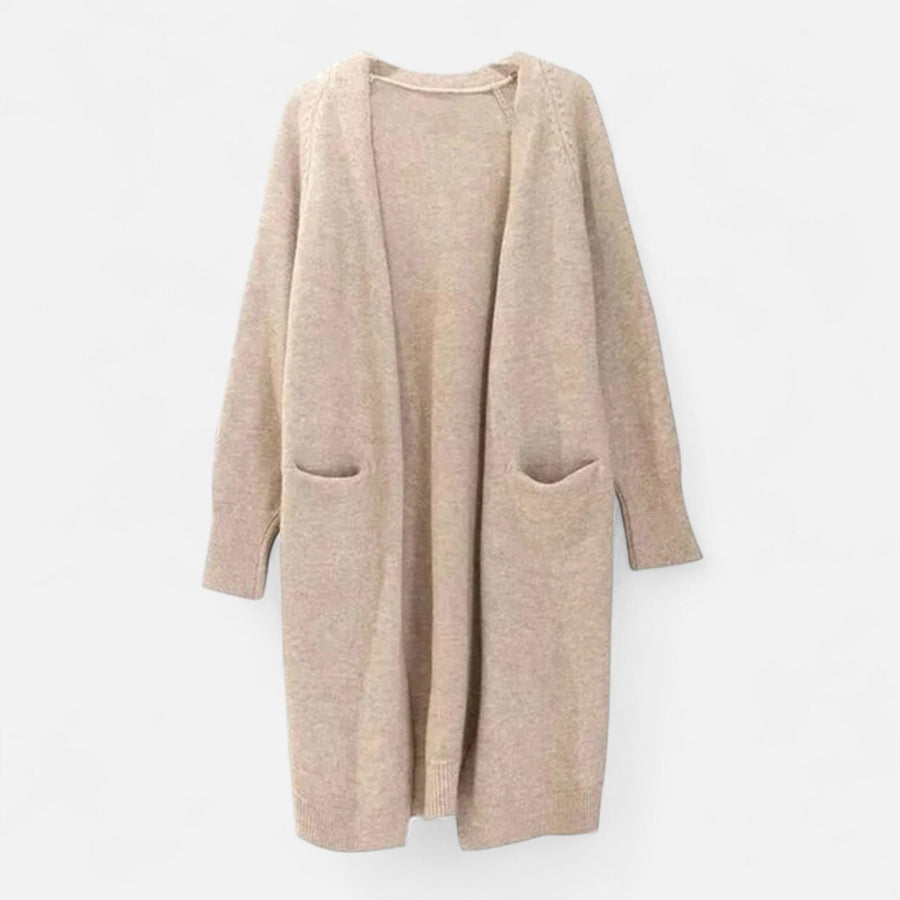 Cardigan Feminino de Tricô Grosso com Decote em V para o Outono Caqui Tamanho único
