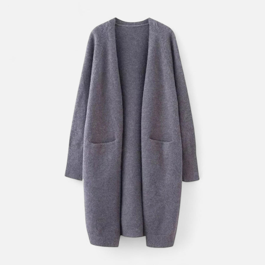 Cardigan Feminino de Tricô Grosso com Decote em V para o Outono Cinza Tamanho único
