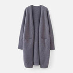 Cardigan Feminino de Tricô Grosso com Decote em V para o Outono Cinza Tamanho único