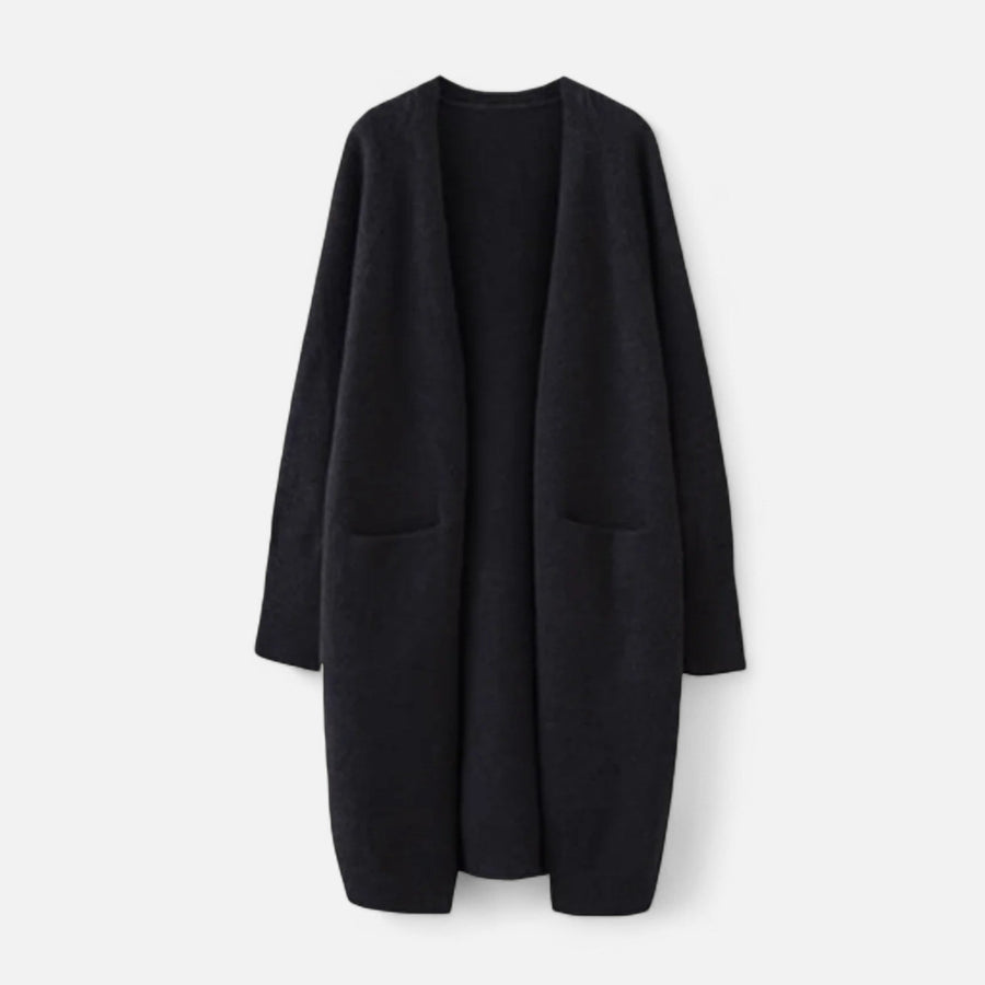 Cardigan Feminino de Tricô Grosso com Decote em V para o Outono Preto Tamanho único