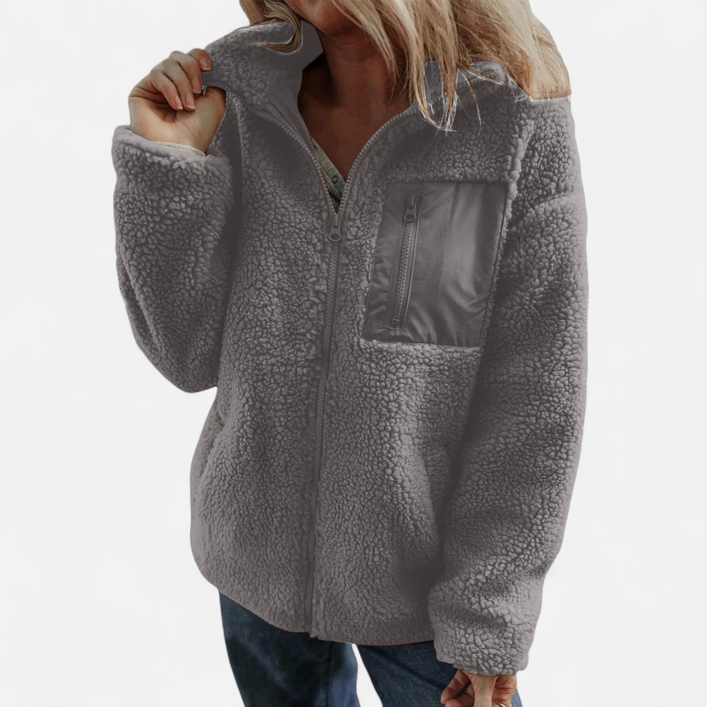 Casa Dresson | Casaco Teddy de Lã Feminino Estilo Heritage Cinza