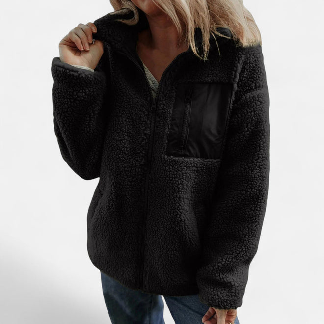 Casa Dresson | Casaco Teddy de Lã Feminino Estilo Heritage Preto