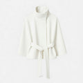 Casaco Capa Curto Feminino com Cinto Branco