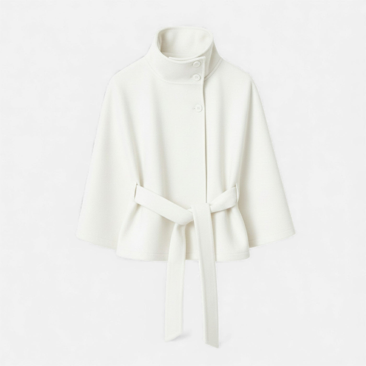 Casaco Capa Curto Feminino com Cinto Branco