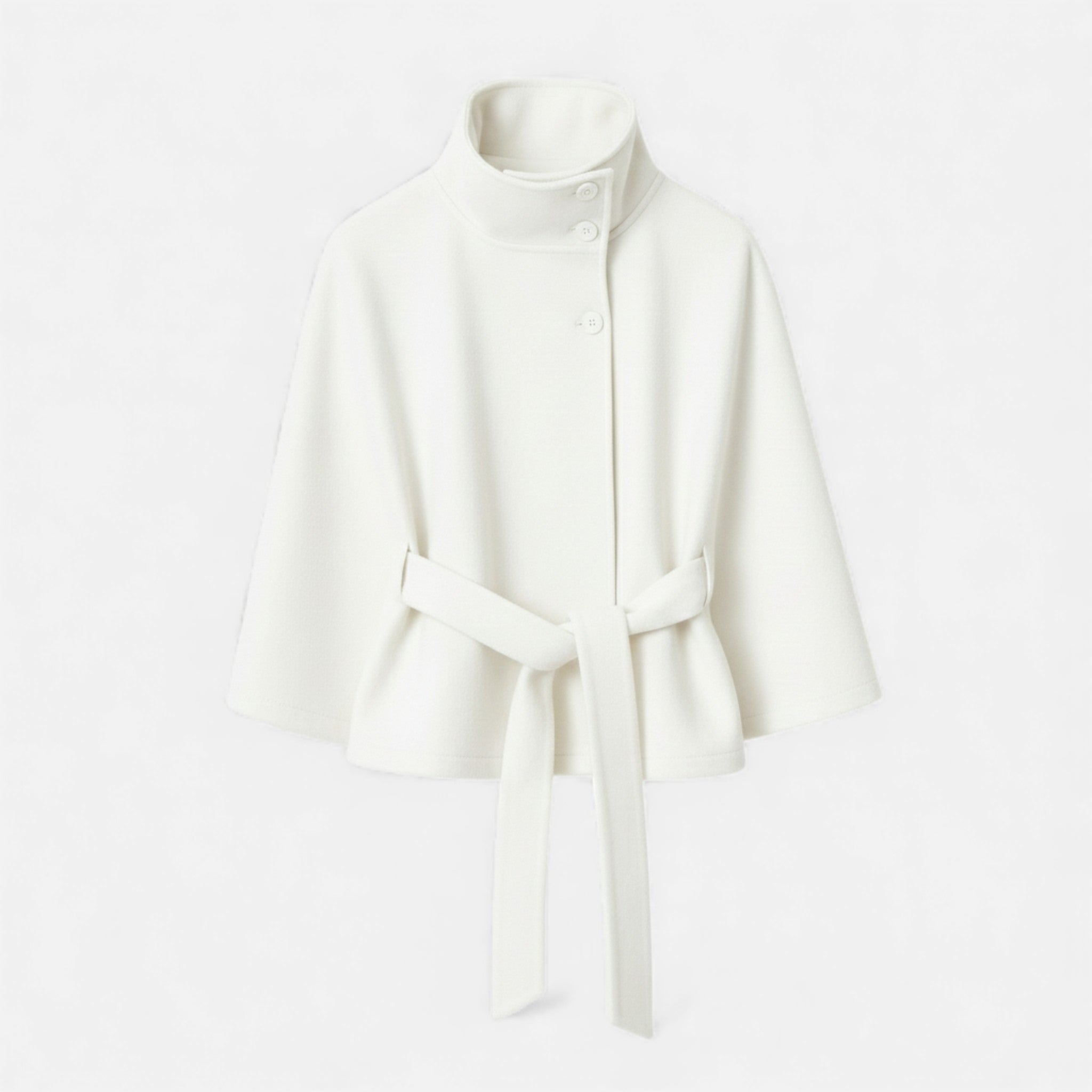 Casaco Capa Curto Feminino com Cinto Branco
