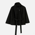 Casaco Capa Curto Feminino com Cinto Preto
