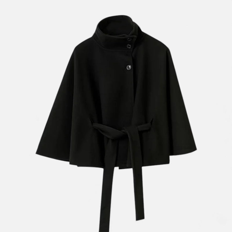 Casaco Capa Curto Feminino com Cinto Preto