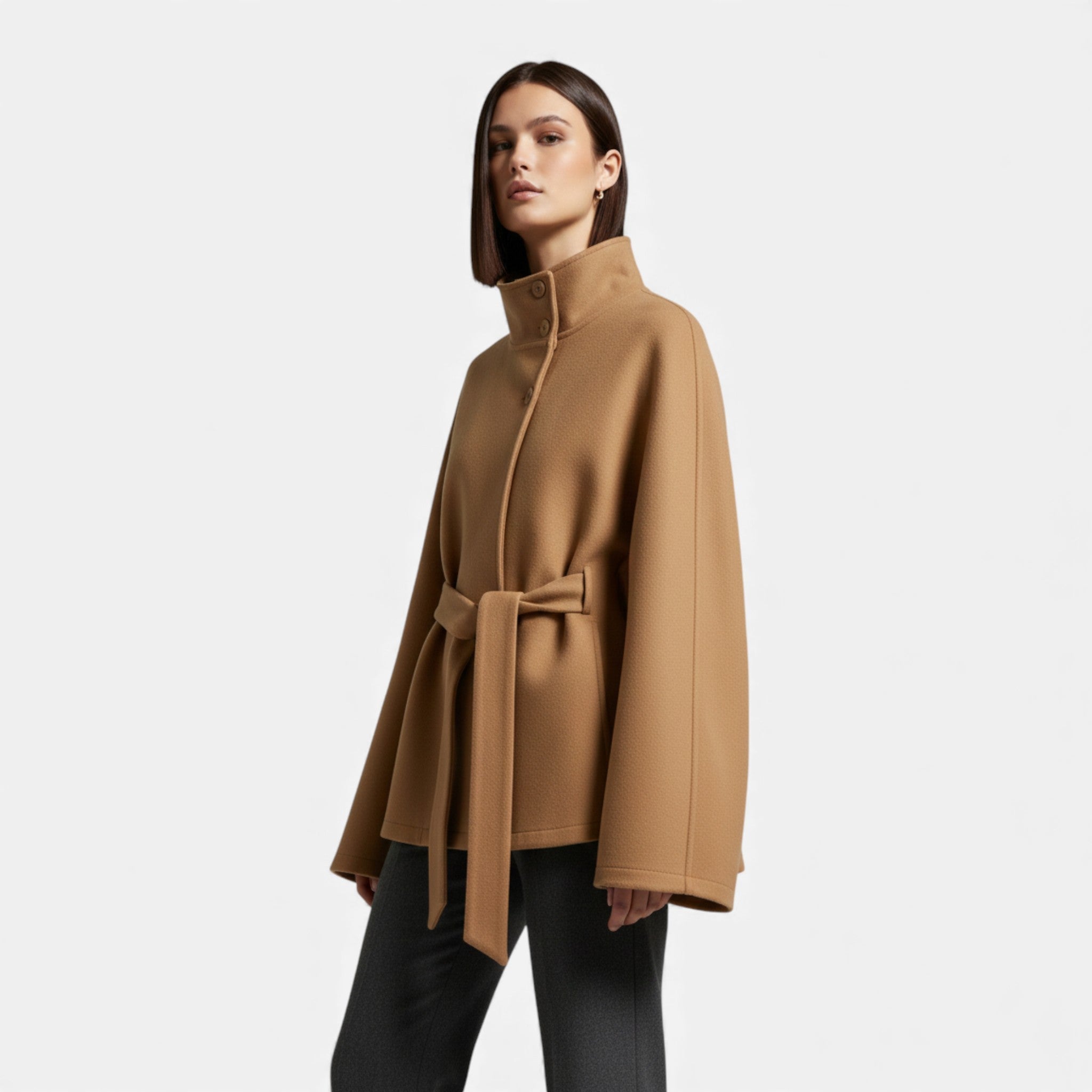 Casaco Capa Curto Feminino com Cinto
