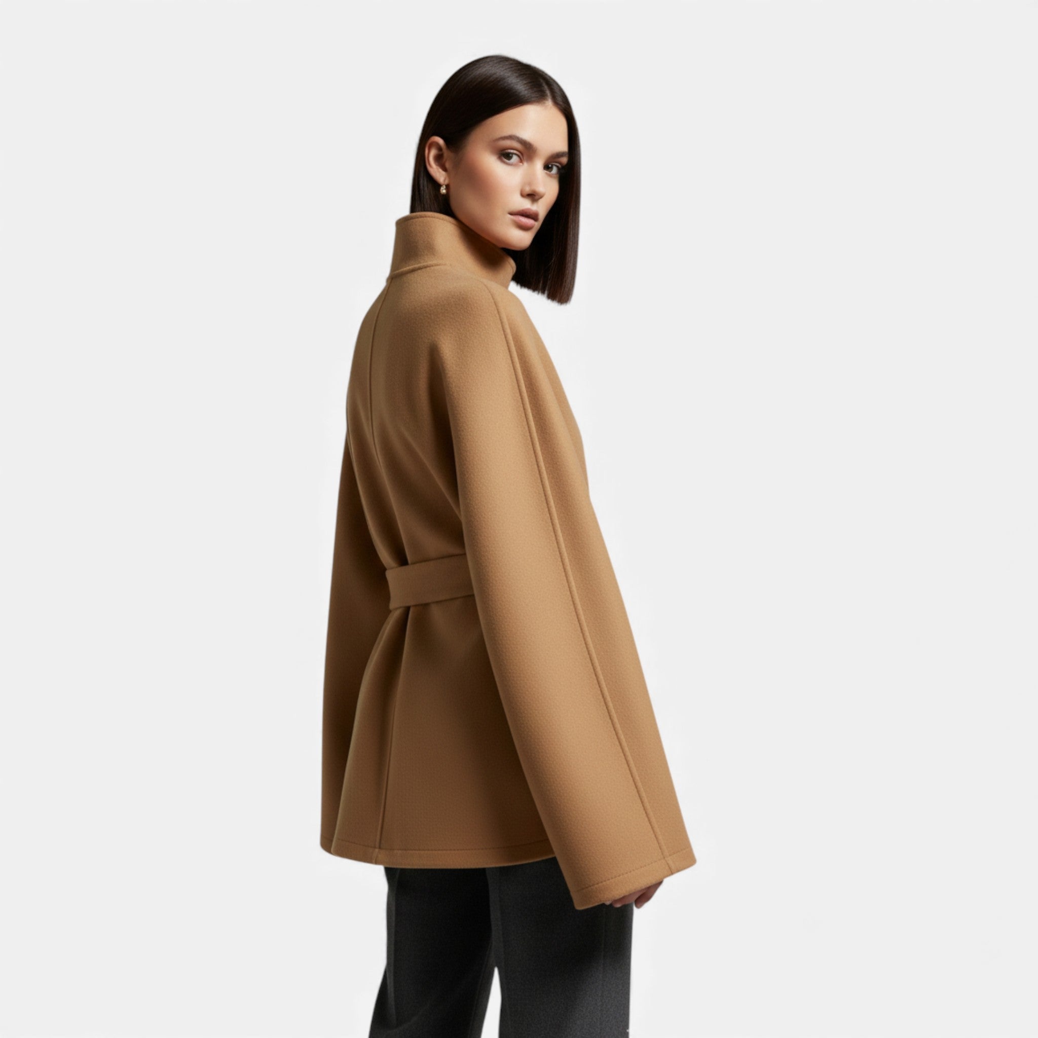 Casaco Capa Curto Feminino com Cinto
