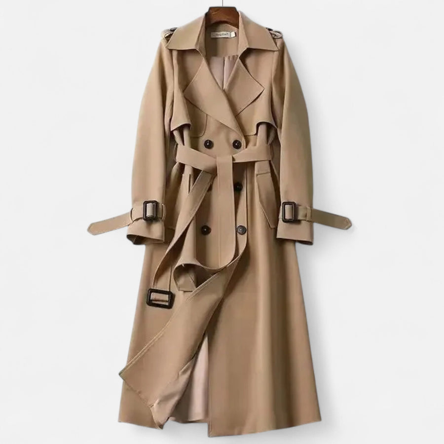 Casaco Clássico Feminino Acima do Joelho - Estilo Elegante e Sofisticado Caqui