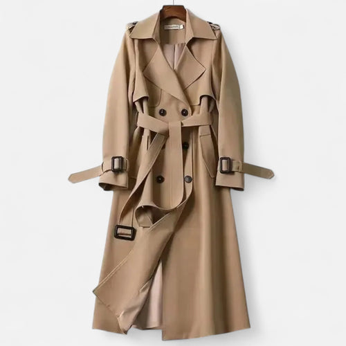 Casaco Clássico Feminino Acima do Joelho - Estilo Elegante e Sofisticado Caqui