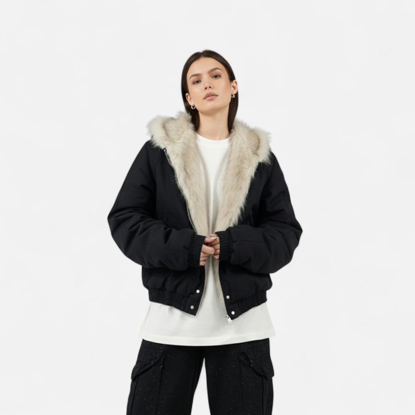Casaco Feminino de Inverno com Capuz – Estilo Vintage e Gola de Pele